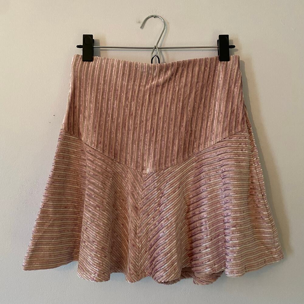 Free People Pink Velvet Camden Mini Skirt Ribbed Flared Women's size Small